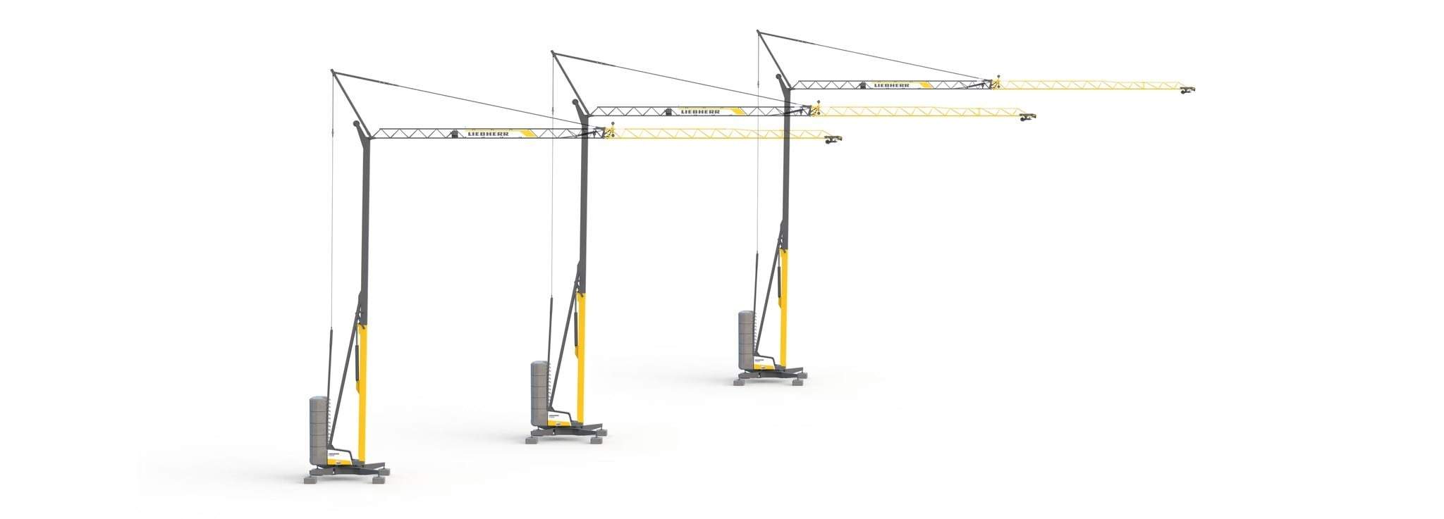 Three Liebherr fast-erecting cranes side by side