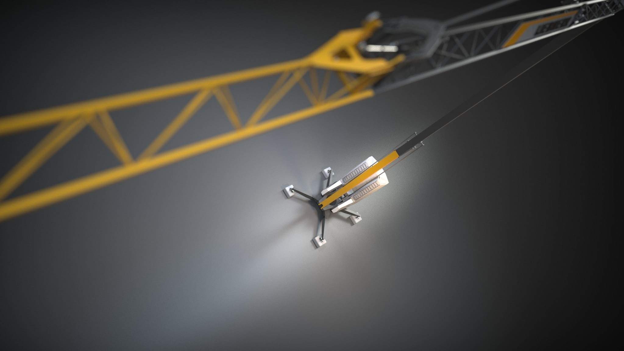 Rendering of the yellow jib with load hook from below