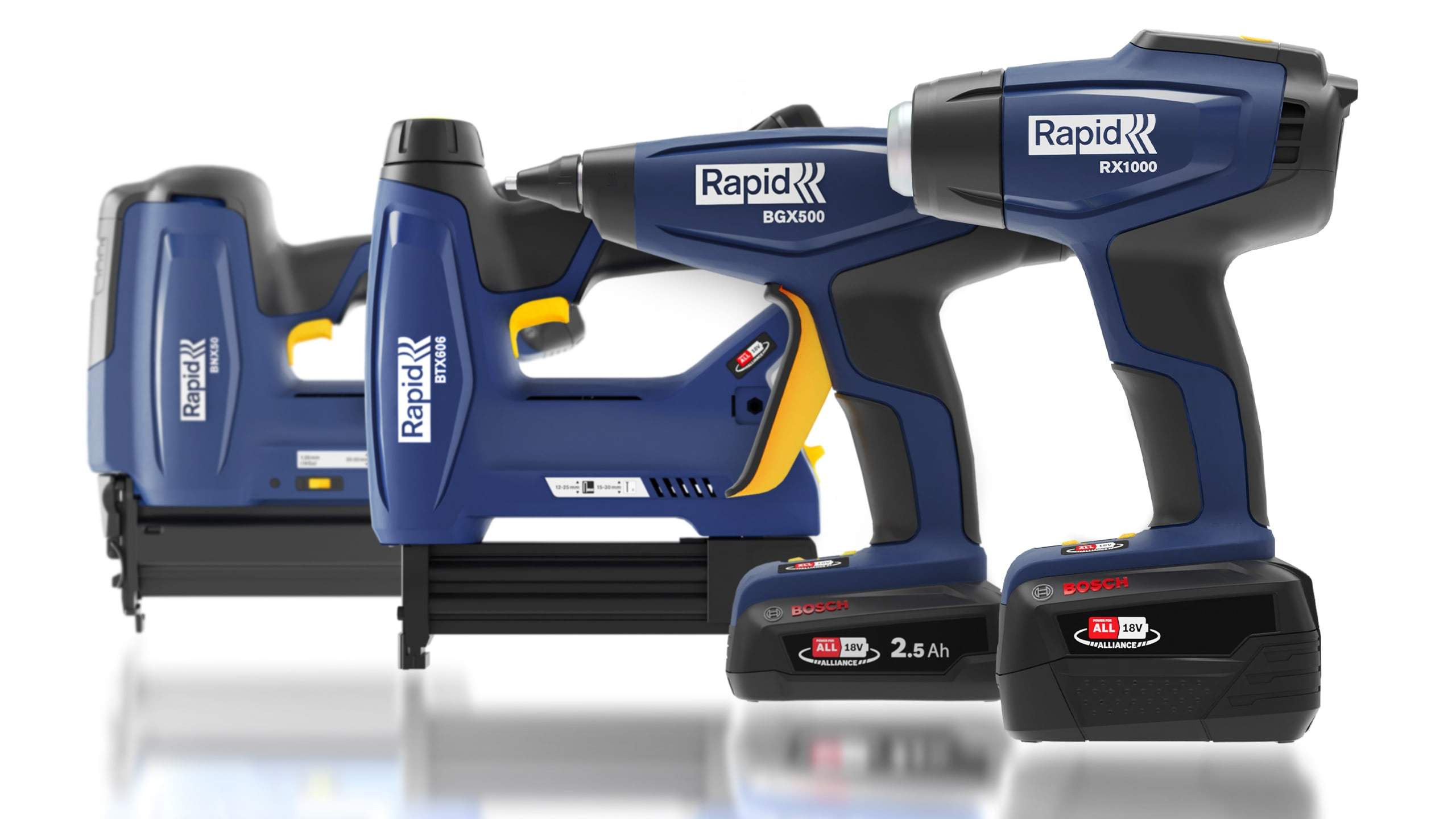 The Rapid 18V system: stapler, nailer, glue gun and hot air gun in a unified design language