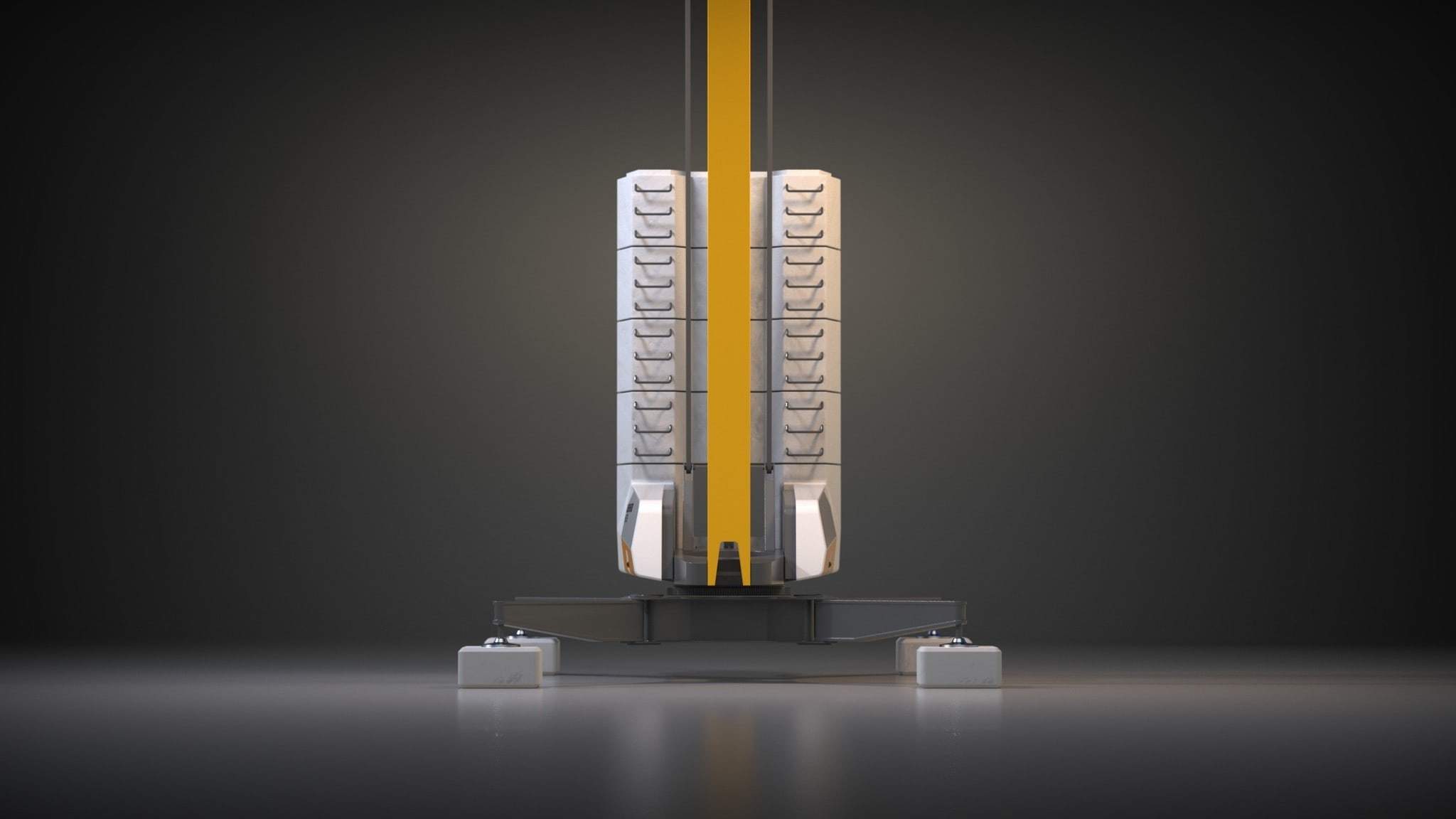 Rendering of the crane base with integrated ballast against a dark background