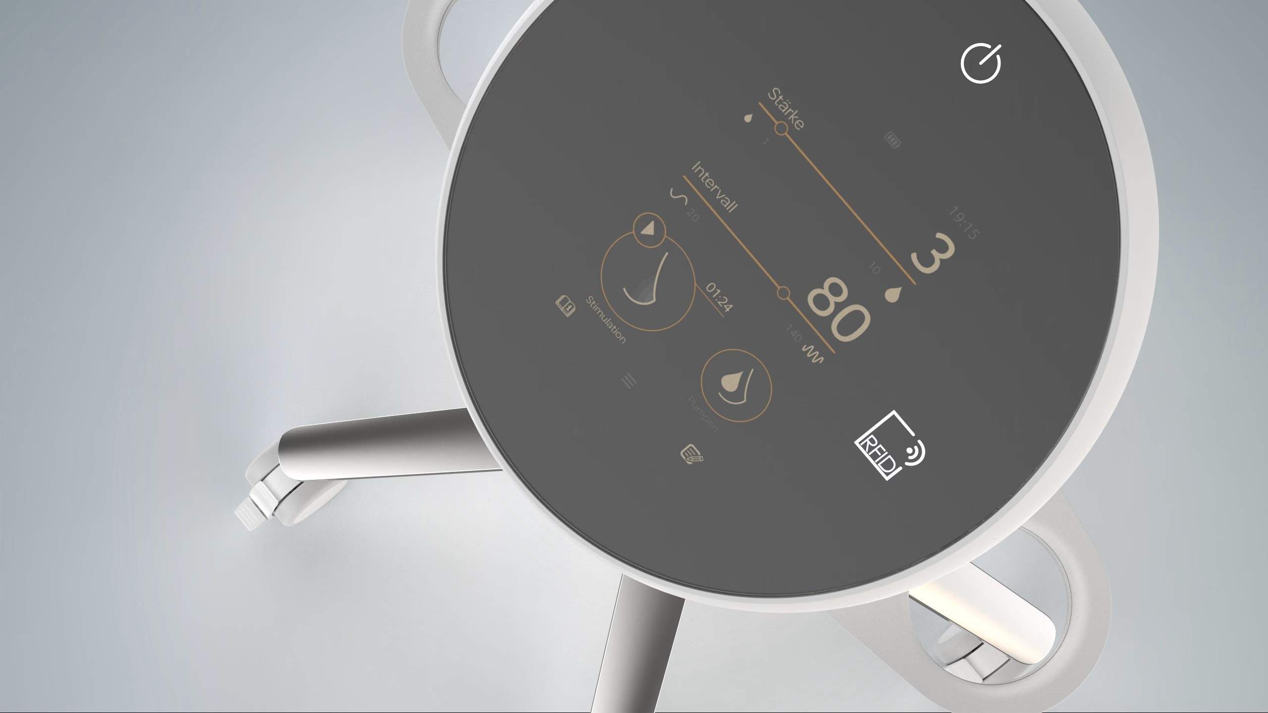 Display der Smarla mit Stimulationsstufe und Saugstärke