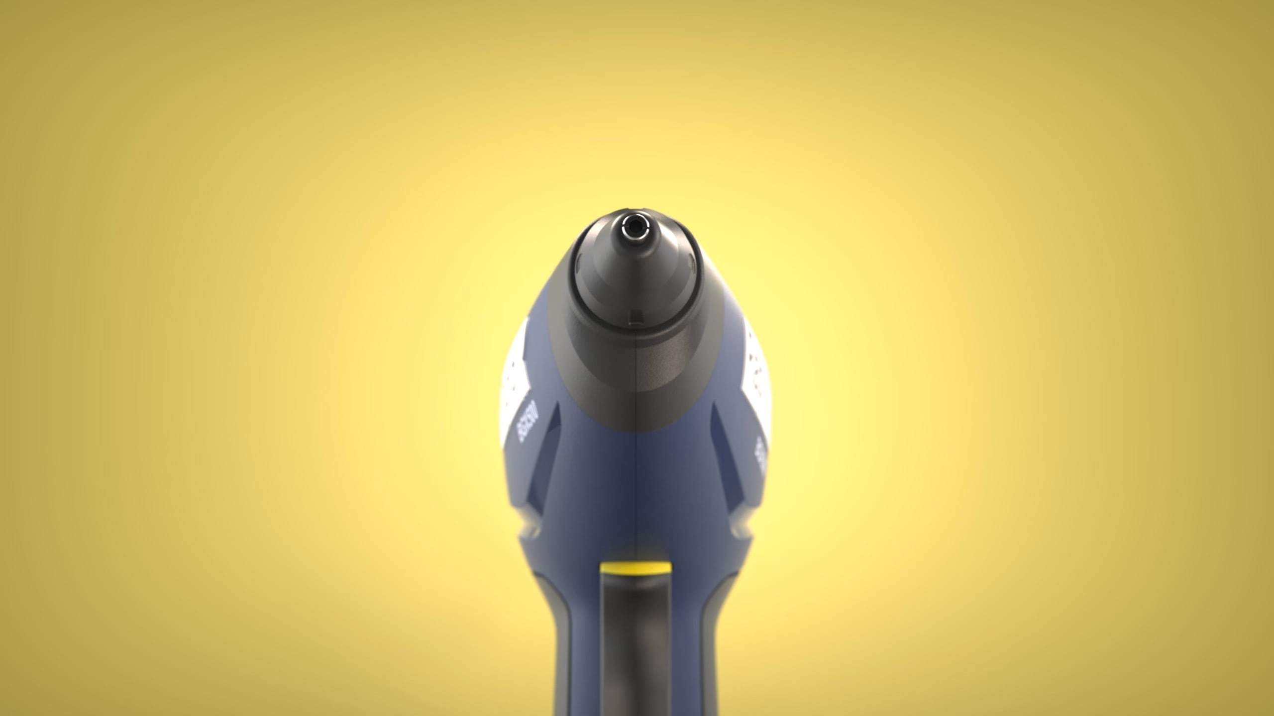 Front view of a Rapid 18V tool against a yellow background